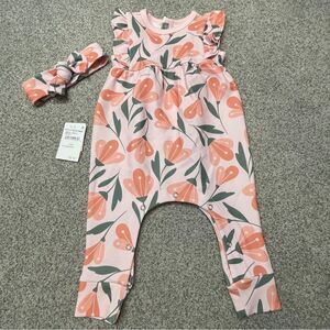 NOR Pink and Coral Floral Ruffled One-Piece with Headband